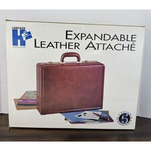 VTG Heritage Briefcase Leather Brown Expandable  Attache Combo Lock Business New